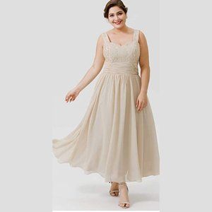 Women's 22 Size Tea Length Chiffon Beaded Lace
